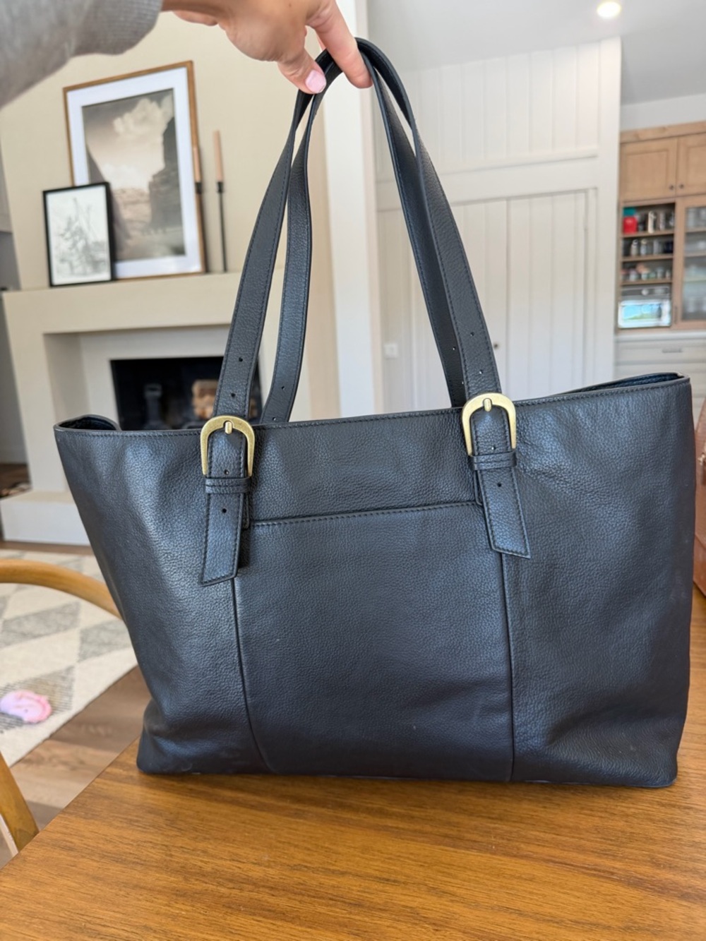 Lucky Brand Genuine Black Leather Tote Bag - Picture 3 of 7
